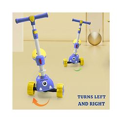 Babyhug Leo 2 in 1 Kids 3 Wheel Kick Scooter with Foldable Seat with LED - Blue| 3 Level Adjustable Handle| Foldable Design| Toy for 3 to 12 Yrs Boys & Girls| Sport Gift| Physical Activity| Wide Deck
