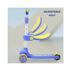 Babyhug Leo 2 in 1 Kids 3 Wheel Kick Scooter with Foldable Seat with LED - Blue| 3 Level Adjustable Handle| Foldable Design| Toy for 3 to 12 Yrs Boys & Girls| Sport Gift| Physical Activity| Wide Deck