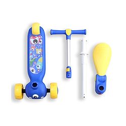 Babyhug Leo 2 in 1 Kids 3 Wheel Kick Scooter with Foldable Seat with LED - Blue| 3 Level Adjustable Handle| Foldable Design| Toy for 3 to 12 Yrs Boys & Girls| Sport Gift| Physical Activity| Wide Deck