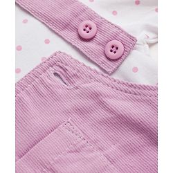 Babyhug Cotton Woven Full Sleeves Frock With Polka Dot Printed Inner Tee & Sling Bag - Lavender