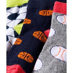 Cute Walk by Babyhug Knit Anti Bacterial Ankle Length Socks With Sports Design Pack of 3 - Multicolor