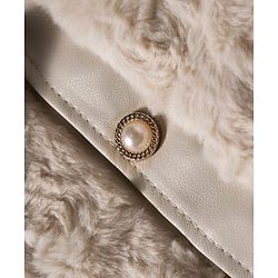 Babyhug Fur Woven Full Sleeves Jacket with Frill Detailing & Pearls - Beige