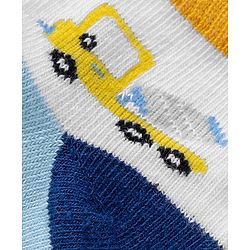 Cute Walk by Babyhug Knit Ankle Length Anti Bacterial Socks with Stripes & Vehicle Design Pack of 3 - White Navy Blue & Light Blue