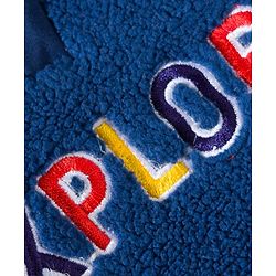 Babyhug Cotton Knit Full Raglan Sleeves Hooded Sweatshirt With Explore Embroidery & Kangaroo Pockets - Navy Blue