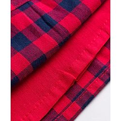 Babyhug Cotton Woven Half Sleeves Peter Pan Collar With Checks & Bow Applique - Red & Navy Blue