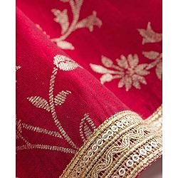 Babyhug Brocade Woven Flutter Sleeves Choli Lehenga & Dupatta Set with Floral Embroidery & Print - Red