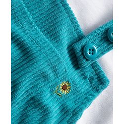 Babyhug Cotton Woven Full Sleeves Inner Tee & Frock with Sunflower Embroidery - Turquoise Blue