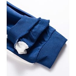 Babyhug Terry Knit Full Sleeves T-Shirt & Lounge Pant Set With Animal Embriodery - White & Blue