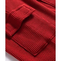 Babyhug Waffle Knit Premium Light Gauge Terry Full Raglan Sleeves Hooded T-Shirt & Lounge Pant Set With Text Print - Maroon