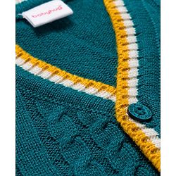Babyhug Knit Full Sleeves Front Open Sweater With Tape Detailing - Teal Blue