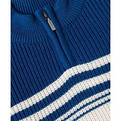 Babyhug Knit Full Sleeves Pullover Sweater with Stripe Design - Navy Blue White & Orange