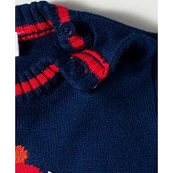 Babyhug Knitted Full Sleeves Sweater Set With Teddy Bear Design - Navy Blue