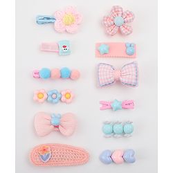Babyhug Free Size Hair Pins & Clips With Floral Heart & Bow Applique Pack of 12 - Multicolour