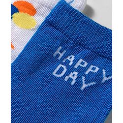 Cute Walk by Babyhug Knit Ankle Length Anti Bacterial Socks With Smiley Face Design Pack Of 3 - White & Blue