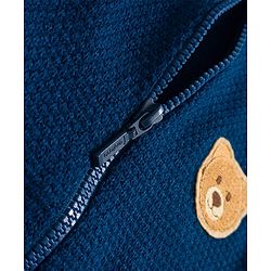 Babyhug Knit Full Sleeves Front Open Sweater with Bear Patch Detailing - Navy Blue
