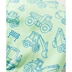 Babyhug 100% Cotton Interlock Knit Caps With Vehicle Print Pack Of 2 Blue & Light Green - Diameter 14.5 cm