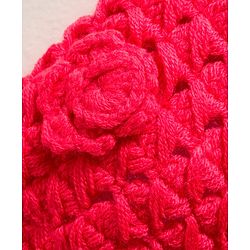 Babyhug Hand Knit Woollen Cap with Floral Embroidery Red - Diameter 12 cm