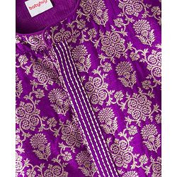 Babyhug Brocade Full Sleeves Kurta Pajama Set with Floral Embroidery - Purple