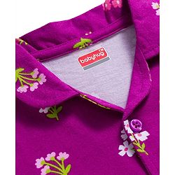 Babyhug Cotton Knit Full Sleeves Co-ords Night Suit With Floral Print - Purple