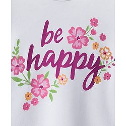 Babyhug 100% Cotton Knit Full Sleeves T-Shirt with Frill Detailing Floral & Text Print - White