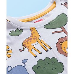 Babyhug 100% Cotton Knit Full Sleeves T-Shirt with Animal Print - White
