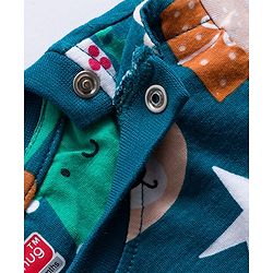 Babyhug 100% Cotton Knit Full Sleeves Co-ords Night Suit With Animal Print - Teal Blue