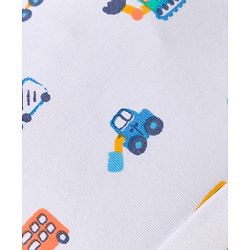 Babyhug 100% Cotton Knit Cap Mittens & Booties with Vehicle Print White - Diameter 16 cm