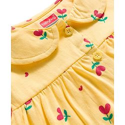 Babyhug Cotton Knit Full Sleeves Co-Ord Night Suit with Floral Print - Yellow