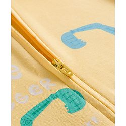 Babyhug Cotton Knit Footed Sleepsuit With Vehicle Print - Yellow