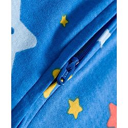 Babyhug Cotton Knit Full Sleeves Footed Sleepsuit With Star Print - Blue