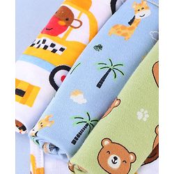 Babyhug Cotton Knit Wash Cloths with Vehicle & Animal Pack Of 6 L 25.4 x B 25.4 cm - White Light Blue & Light Green