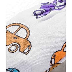 Babyhug 100% Cotton Knit Mittens & Booties Set with Vehicle Print - White