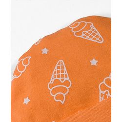 Babyhug 100% Cotton Interlock Knit Cap Mittens & Booties Set with Ice Cream Print Orange - Diameter 15.5 cm