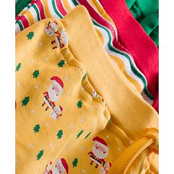 Babyhug Cotton Interlock Knit Full Length Diaper Leggings With Christmas Print Pack Of 3 - Green Yellow & Red