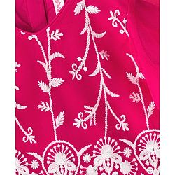 Babyhug Net Woven Frill Sleeves Choli Lehenga & Dupatta Set With Floral Embriodery - Fuschia