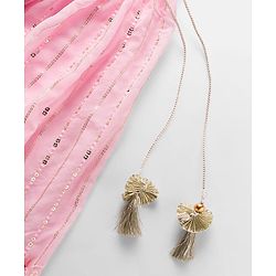 Babyhug Net Woven Half Sleevez Lehenga Choli Set With Floral Emrboidery & Dupatta - Peach