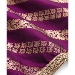 Babyhug Brocade Woven Half Sleeves Choli Lehenga & Dupatta Set With Floral Embriodery - Wine