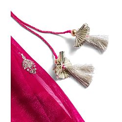 Babyhug Woven Frill Sleeves Choli Lehenga & Dupatta Set with Floral Embroidery - Fuchsia
