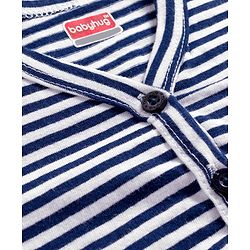 Babyhug Single Jersey Knit Full sleeves Front Open Co-Ord T-Shirt and Lounge Pant Set with Stripes - Navy Blue & White