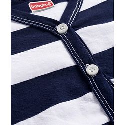 Babyhug Single Jersey Knit Full Sleeves Co-Ord Front Open T-Shirt & Joggers Set With Stripes - Black & White