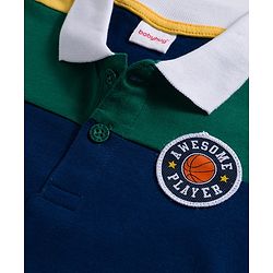 Babyhug 100% Cotton Knit Full Sleeves Cut & Sew Polo Collar T-Shirt with Sport Badge - Navy Blue & Dark Green