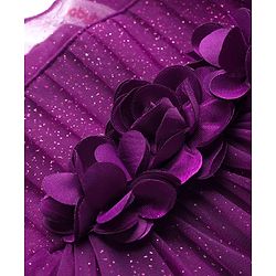 Babyhug Woven Sleeveless Fit & Flare Mesh Party Dress with Ruffles & Floral Applique - Purple