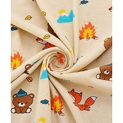 Babyhug Cotton Terry Knit Hooded Towel with Ear Applique & Animal Print L 75 x B 74 cm - Cream