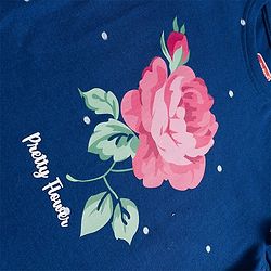 Babyhug 100% Cotton Knit Full Sleeves T-Shirt with Floral Print & Frill Detailing - Navy Blue