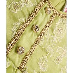Babyhug Chanderi Woven Three Fourth Sleeves Kurta Salwar & Dupatta Set With Floral Embroidery - Lime Green