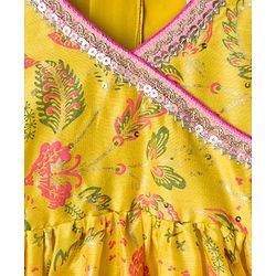 Babyhug Cambric Woven Three Fourth Sleeves Ethnic Dress With Floral Print &With Embroidery Yoke - Yellow