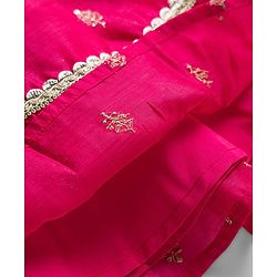 Babyhug Woven Frill Sleeves Ethnic Dress With Floral Embroidery & Sequin Detailing - Fuchsia