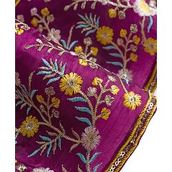 Babyhug Glass Woven Half Puffed Sleeves Floral & Sequin Embroidered Choli Lehenga Set with Dupatta - Wine