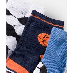 Cute Walk by Babyhug Knit Ankle Length Anti Bacterial Socks with Stripes & Football Design Pack of 7- White Grey & Navy Blue