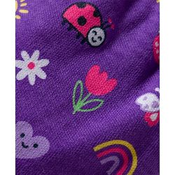 Babyhug 100% Cotton Interlock Knit Mittens & Booties Set With Floral Print - Purple